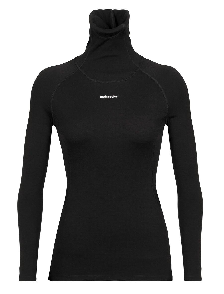 Women's Icebreaker MerinoFine™ Long Sleeve Roll Neck Base Layers Black | CA 1051TCEV